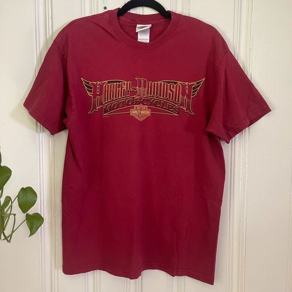 Harley-Davidson Men Red Burgundy Graphic Logo Myrtle Beach SC T-Shirt Size L